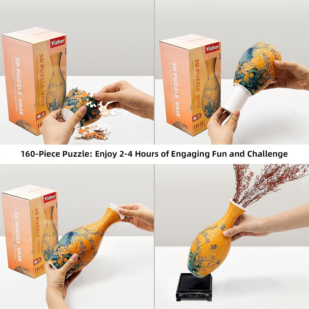 3D Puzzle Vase for Adults, 160-Piece DIY Flower Vase Puzzle and home decor
