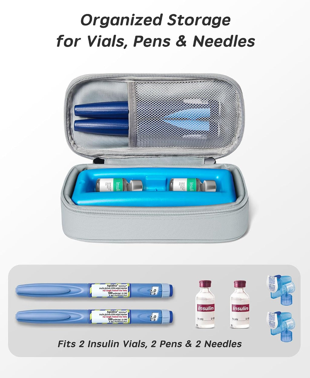 Insulin Vial Cooler Travel Case TSA Approved 300g Reusable Ice Brick Insulin Pen Case Holds 2 Pens and 2 Vials Long Lasting Medicine Cooler for Travel Camping and Outdoor Activities (Black))