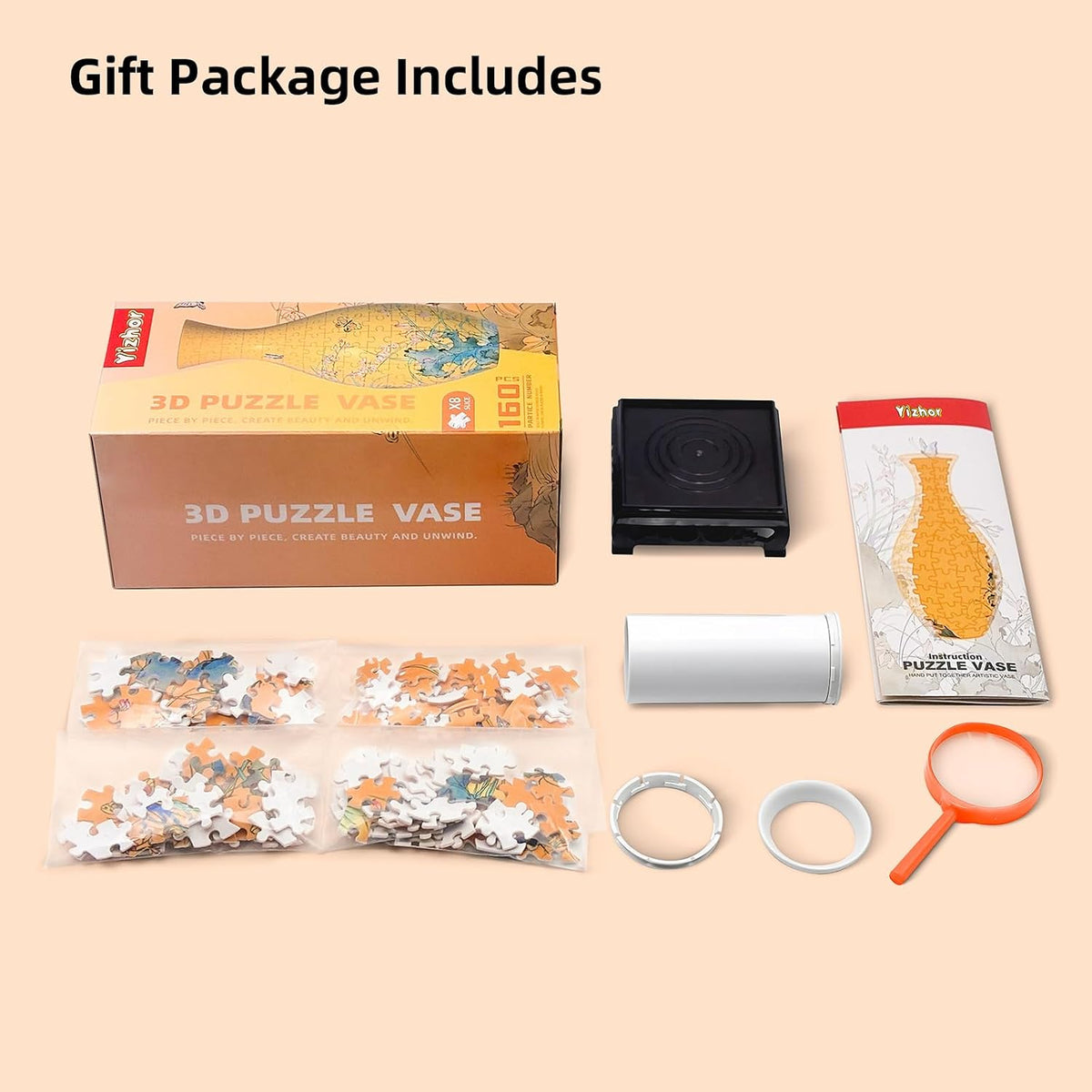 3D Puzzle Vase for Adults, 160-Piece DIY Flower Vase Puzzle and home decor