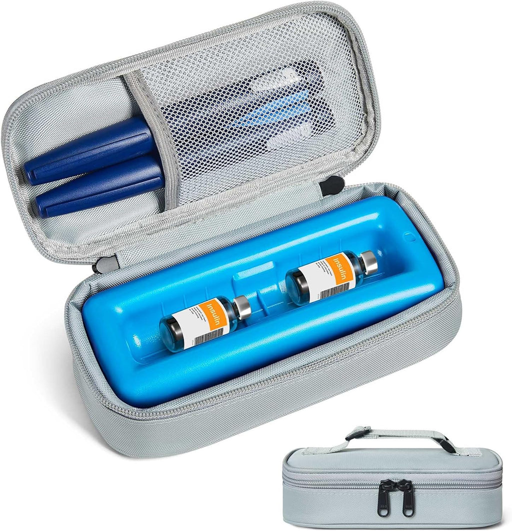 Insulin Vial Cooler Travel Case TSA Approved 300g Reusable Ice Brick Insulin Pen Case Holds 2 Pens and 2 Vials Long Lasting Medicine Cooler for Travel Camping and Outdoor Activities (Black))