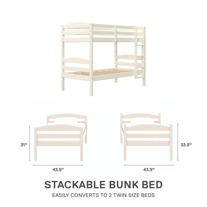 Better Homes & Gardens Leighton Solid Wood Twin-over-Twin Convertible Bunk Bed